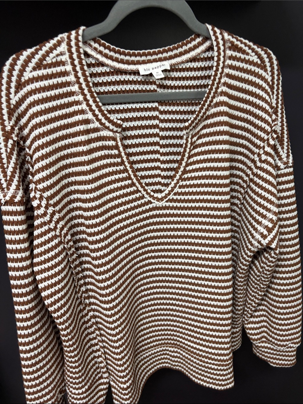 Blu Pepper Brown & White Striped V-Neck Pullover Sweater